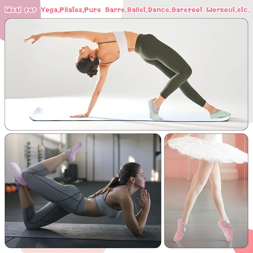 ZIBUYU 3 Pairs Yoga Socks with Non-Slip Straps, Fitness Socks for Women Fashion Cotton Yoga Socks, Women Yoga Socks for Home Workout Gym Sports Fitness ZIBUYU 3 Pairs Yoga Socks with Non-Slip Straps, Fitness Socks for Women Fashion Cotton Yoga Socks, Women Yoga Socks for Home Workout Gym Sports Fitness